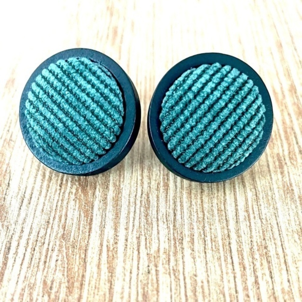 Grey and Black Fabric Covered Button Chunky Handmade Earrings, 20mm, NWT, Unworn